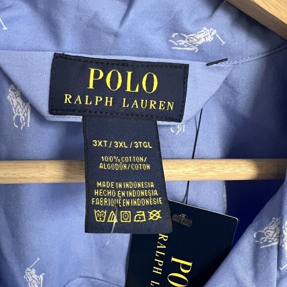 Polo Ralph Lauren Men's All Over Polo Player Pajama Shirt Top Blue Sz 3XT NWT - Picture 4 of 6